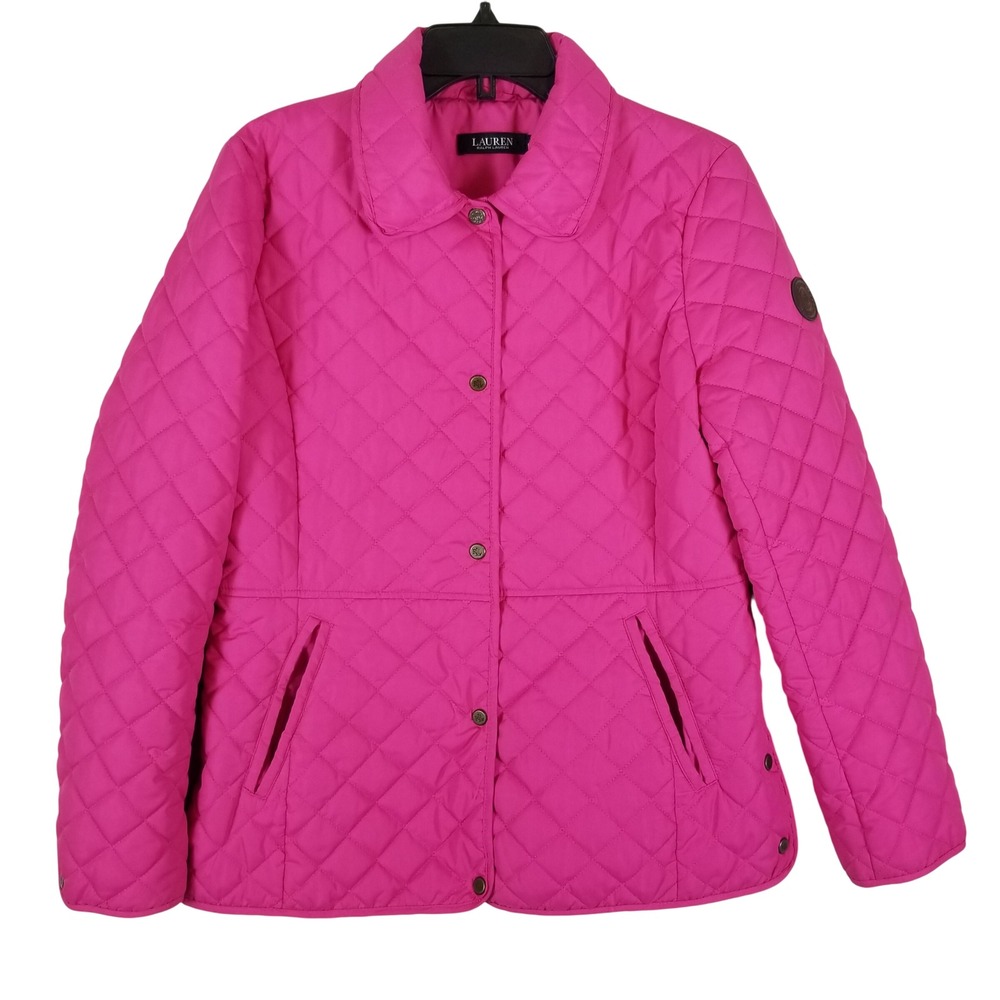 Lauren Ralph Lauren Quilted Jacket Womens Medium Pink Diamond Barn Coat‎